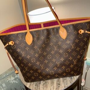 Zara Monogram Canvas Tote Bag in Brown with Pink Lining